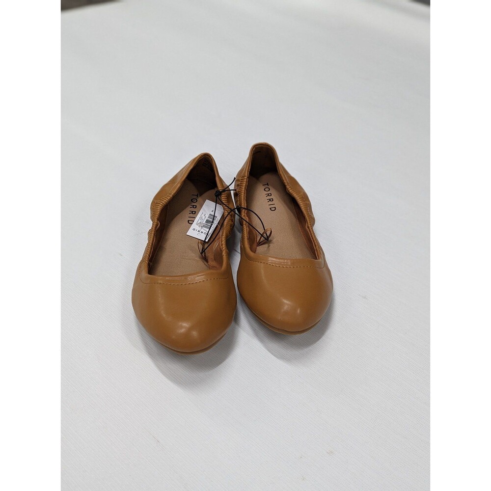 Minimalist Cognac Faux Leather Ballet Scrunch flats Slip‎ On Shoes Torrid 6.5